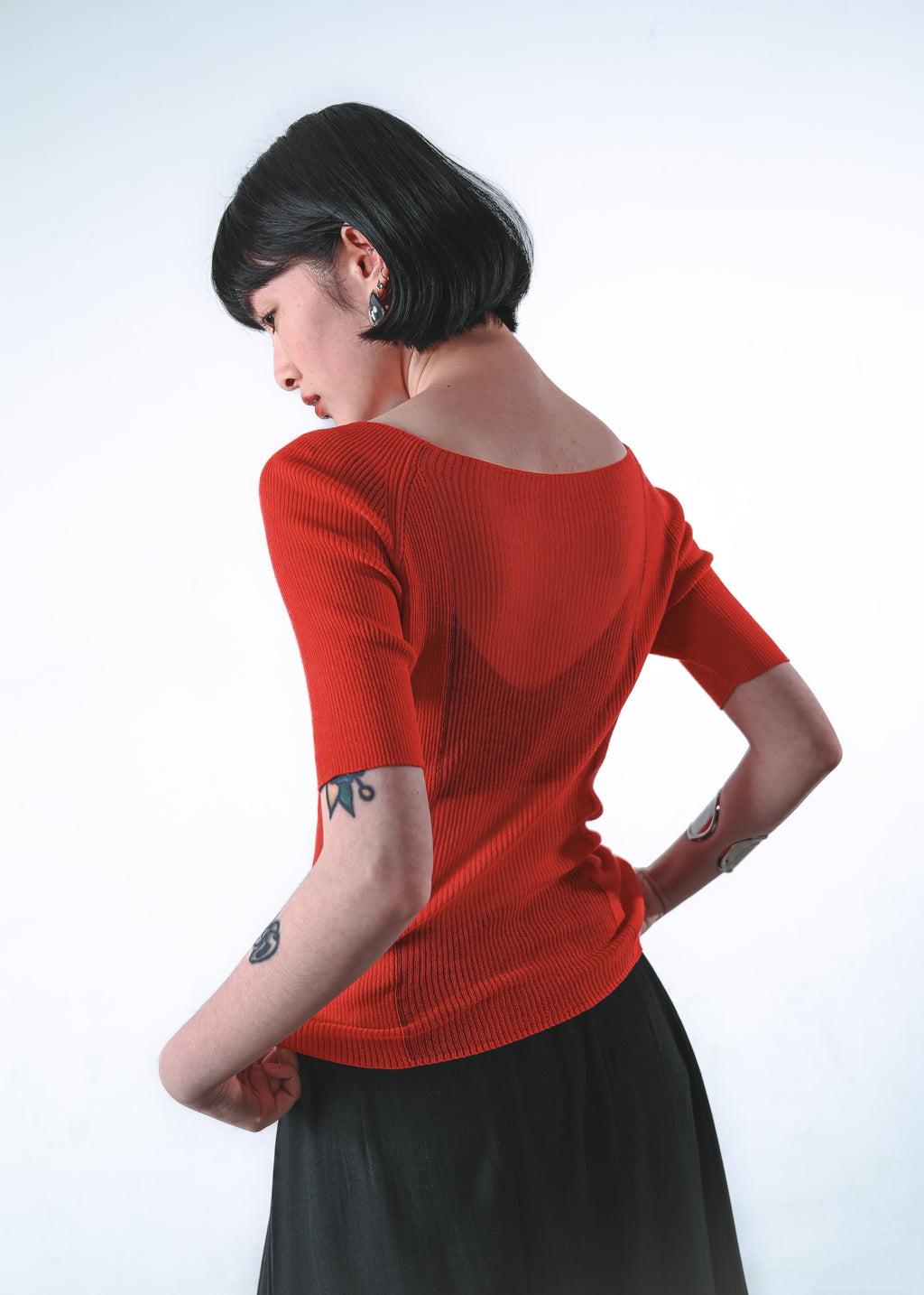 Sheer-Back Knit Top