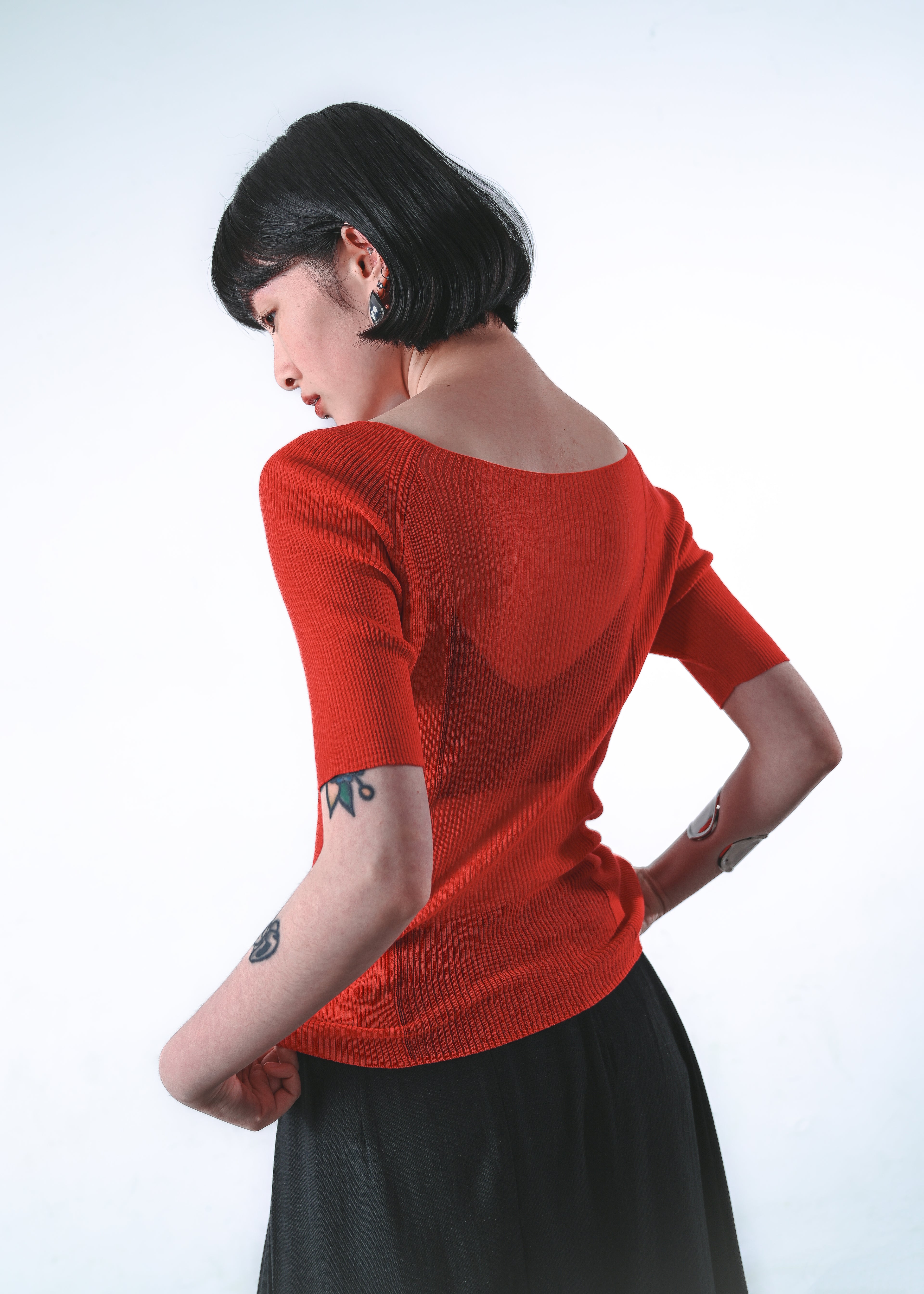 Sheer-Back Knit Top