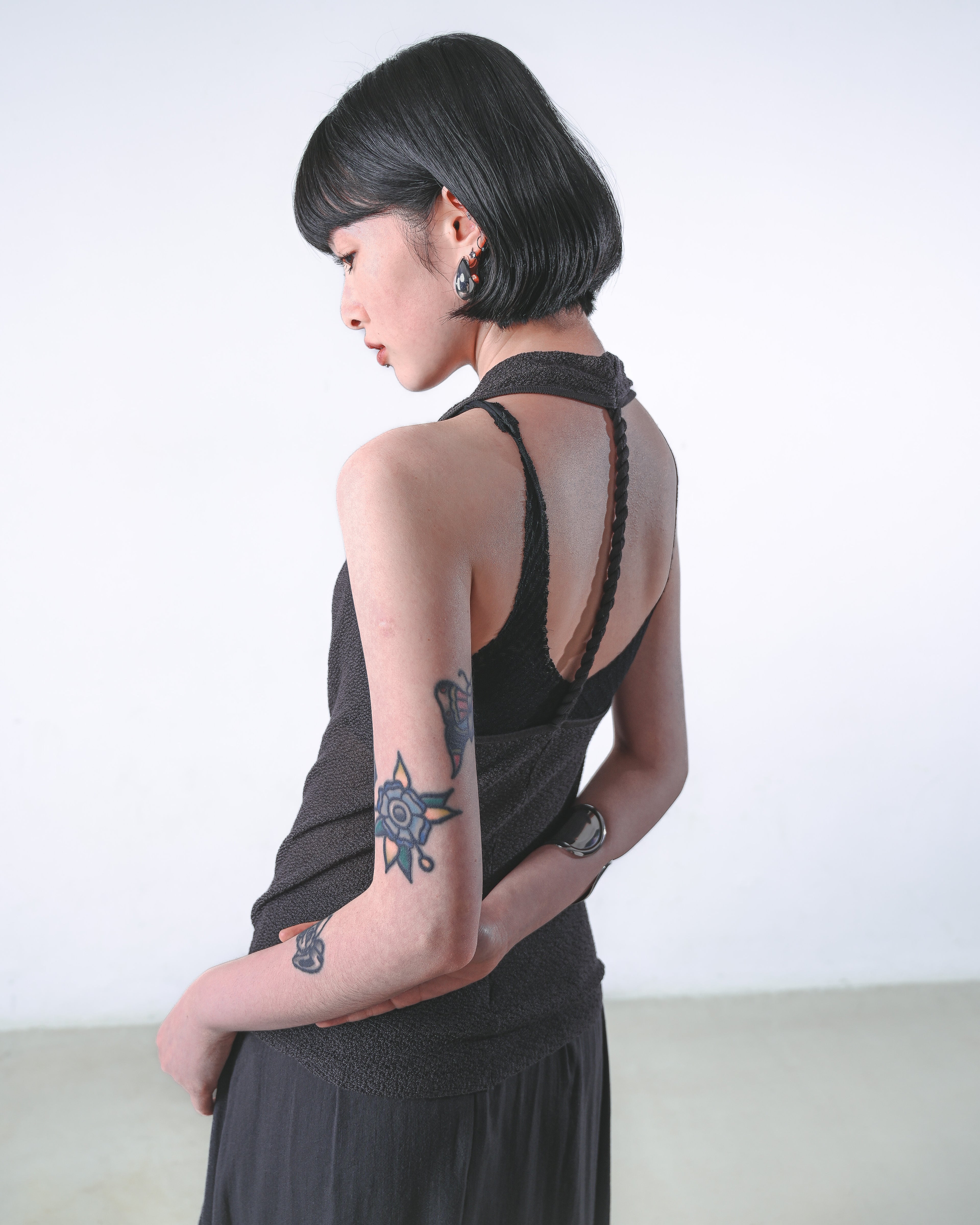 Sheer Cowl-Halter Knit Top