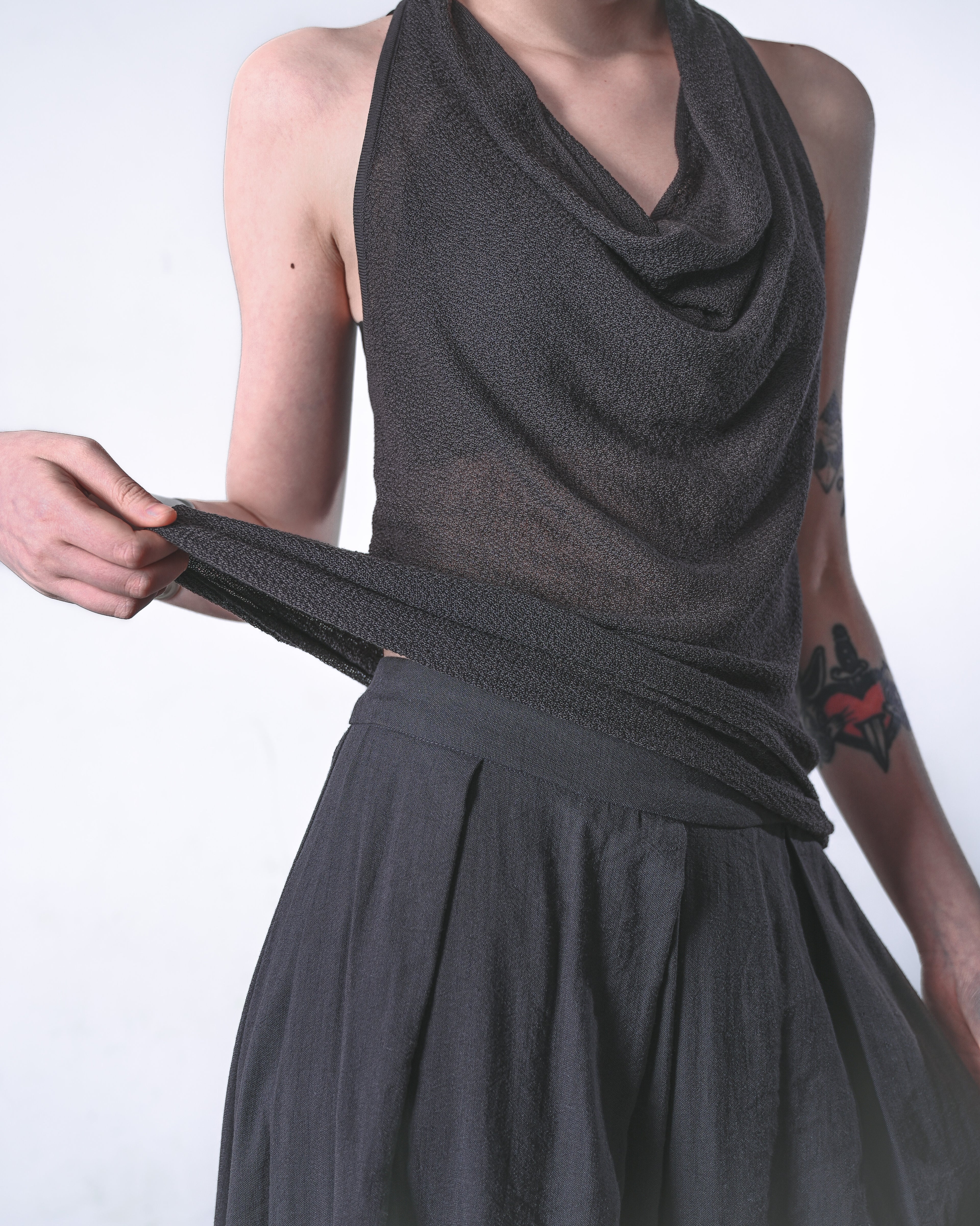 Sheer Cowl-Halter Knit Top