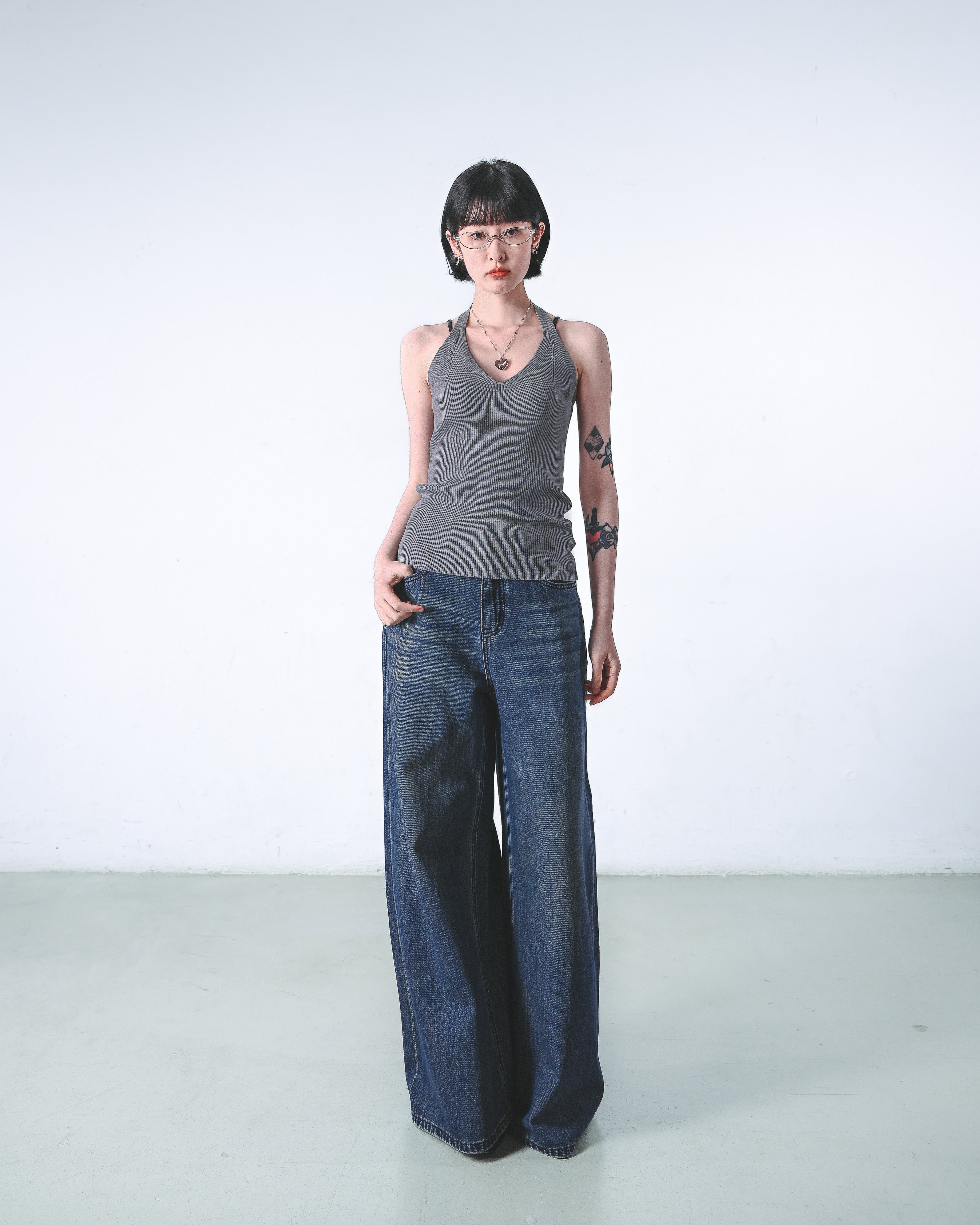 V‑Neck Open‑Back Knit Cami