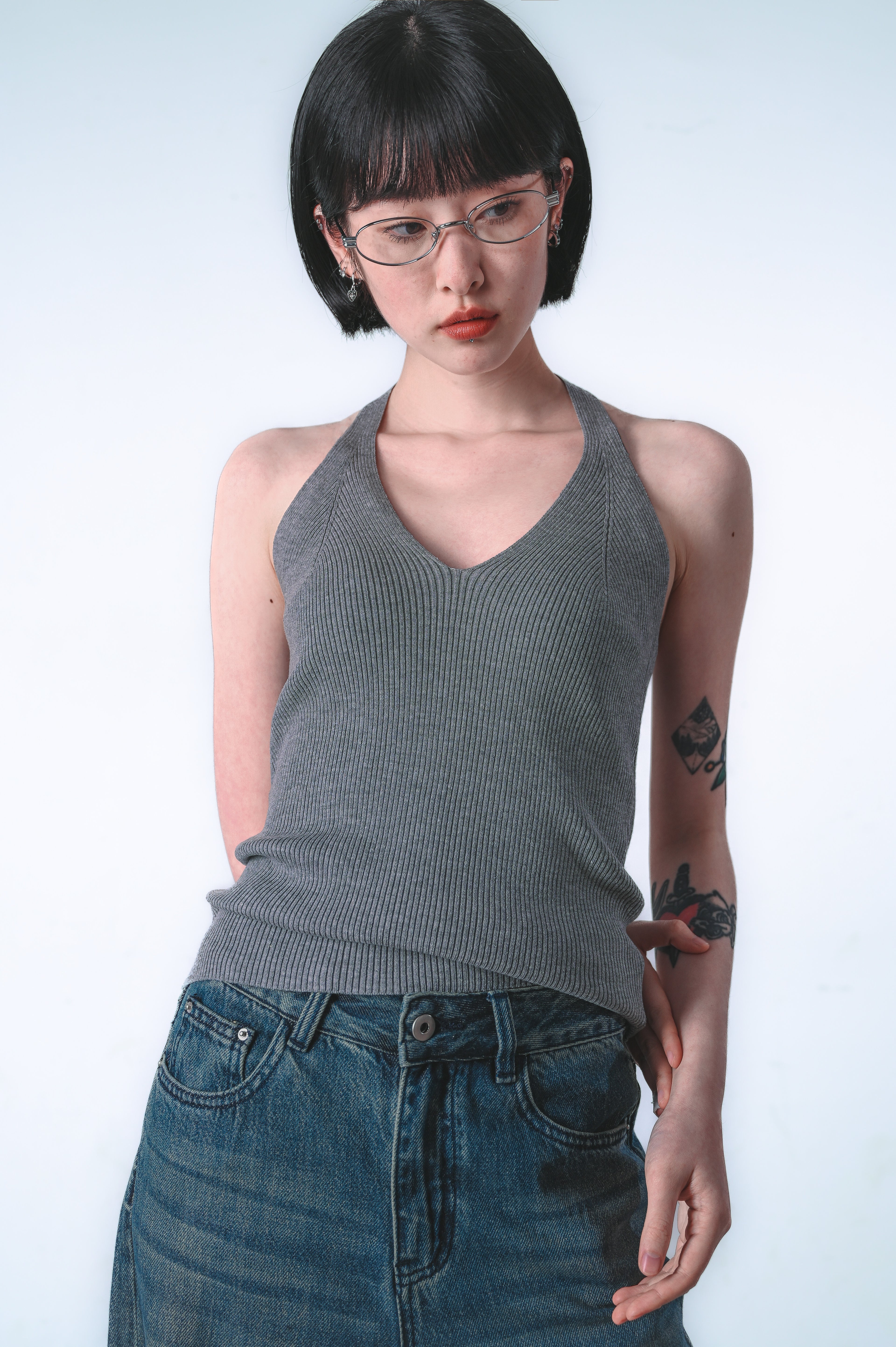 V‑Neck Open‑Back Knit Cami
