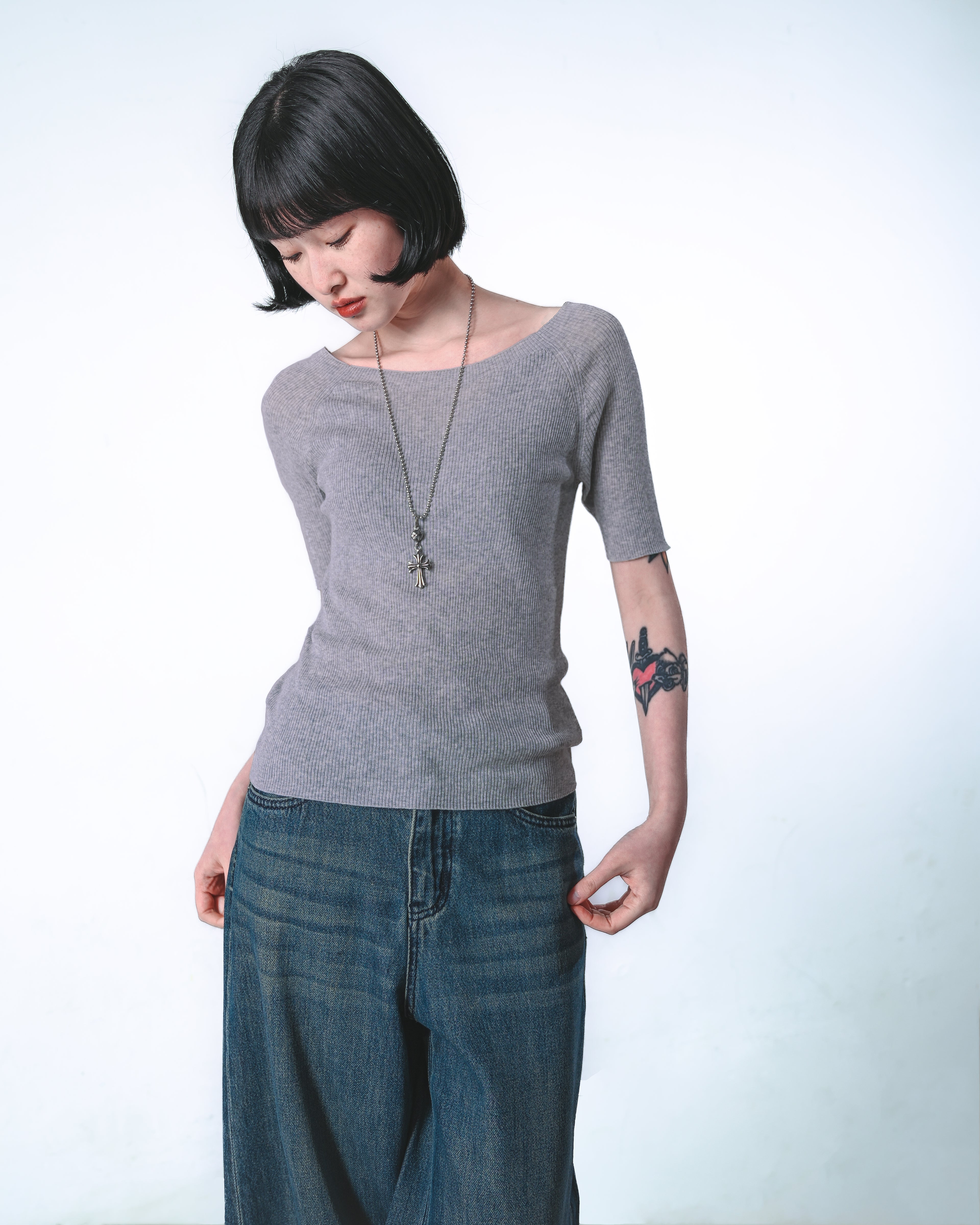 Sheer-Back Knit Top