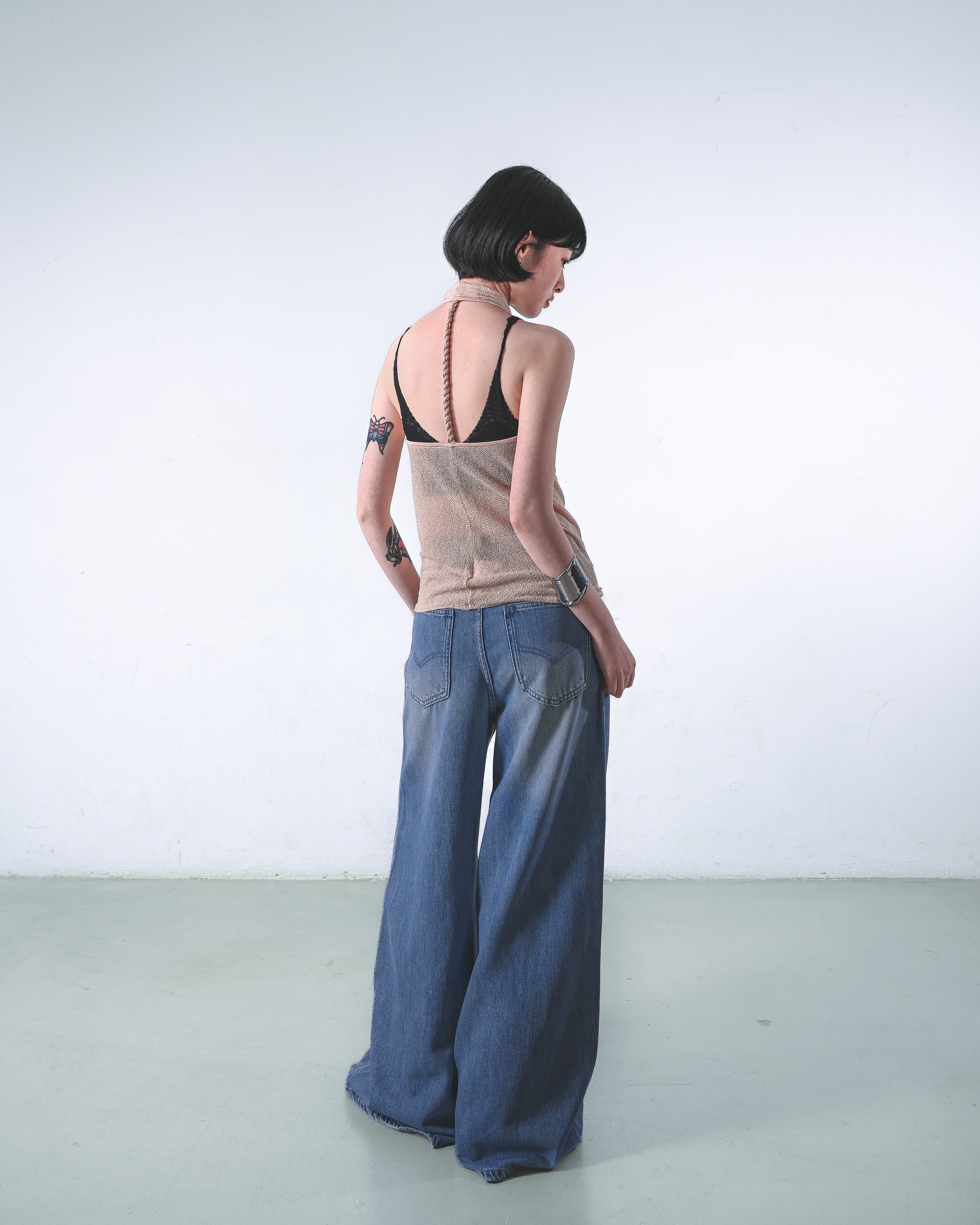Sheer Cowl-Halter Knit Top
