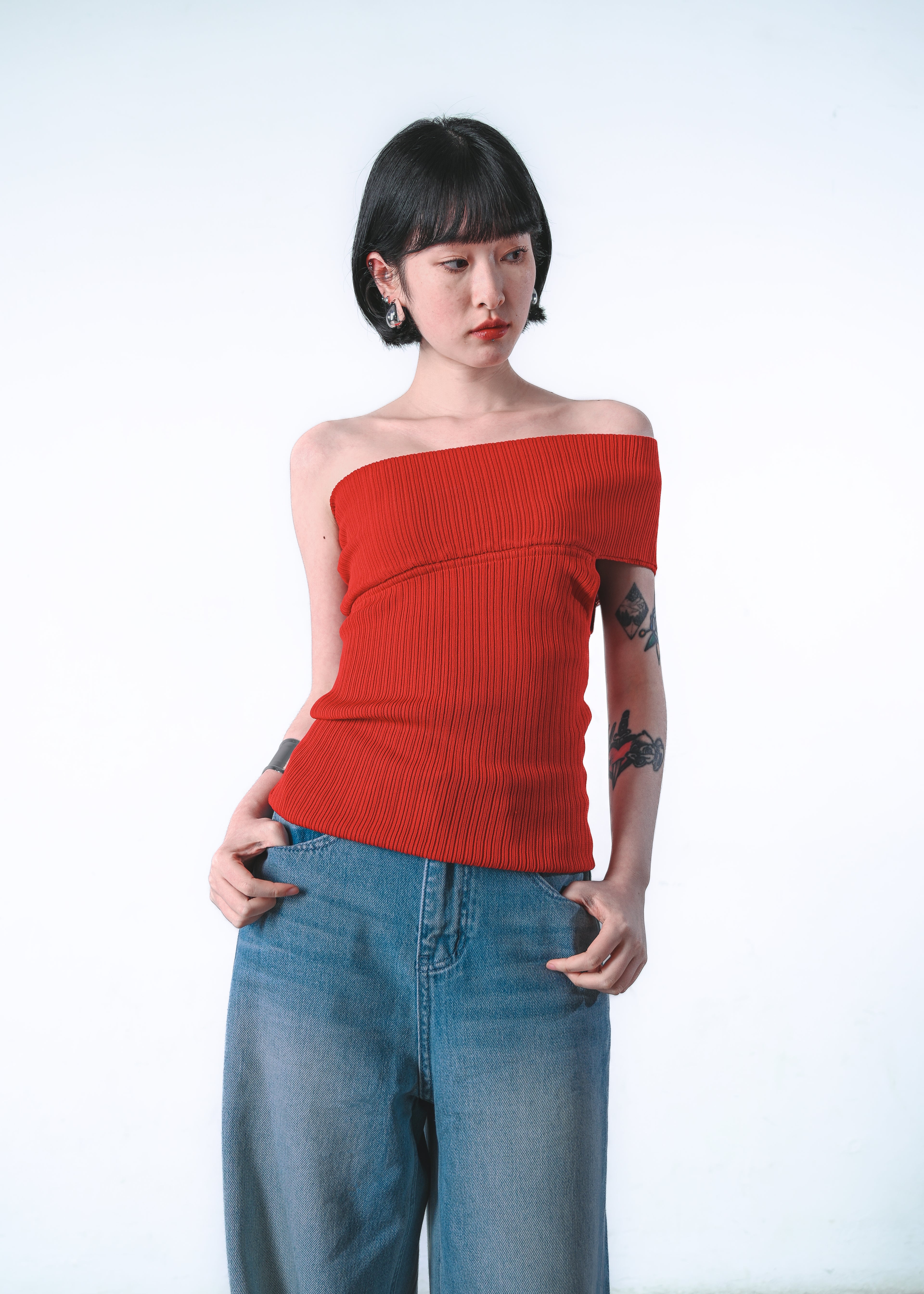 One-Shoulder Knit Tube Top