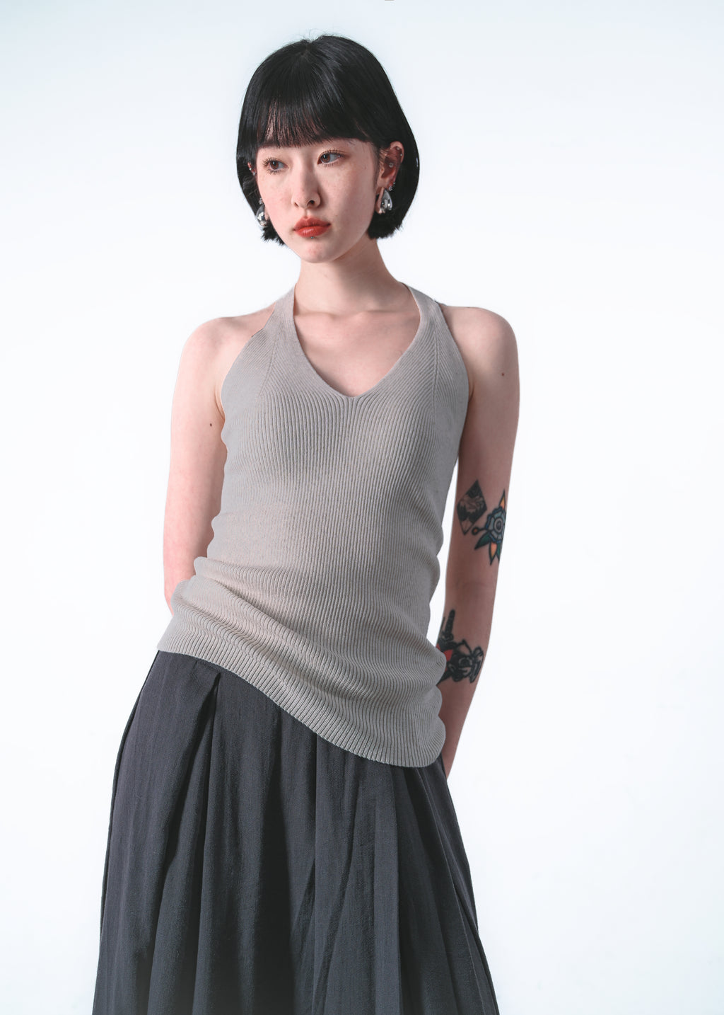 V‑Neck Open‑Back Knit Cami