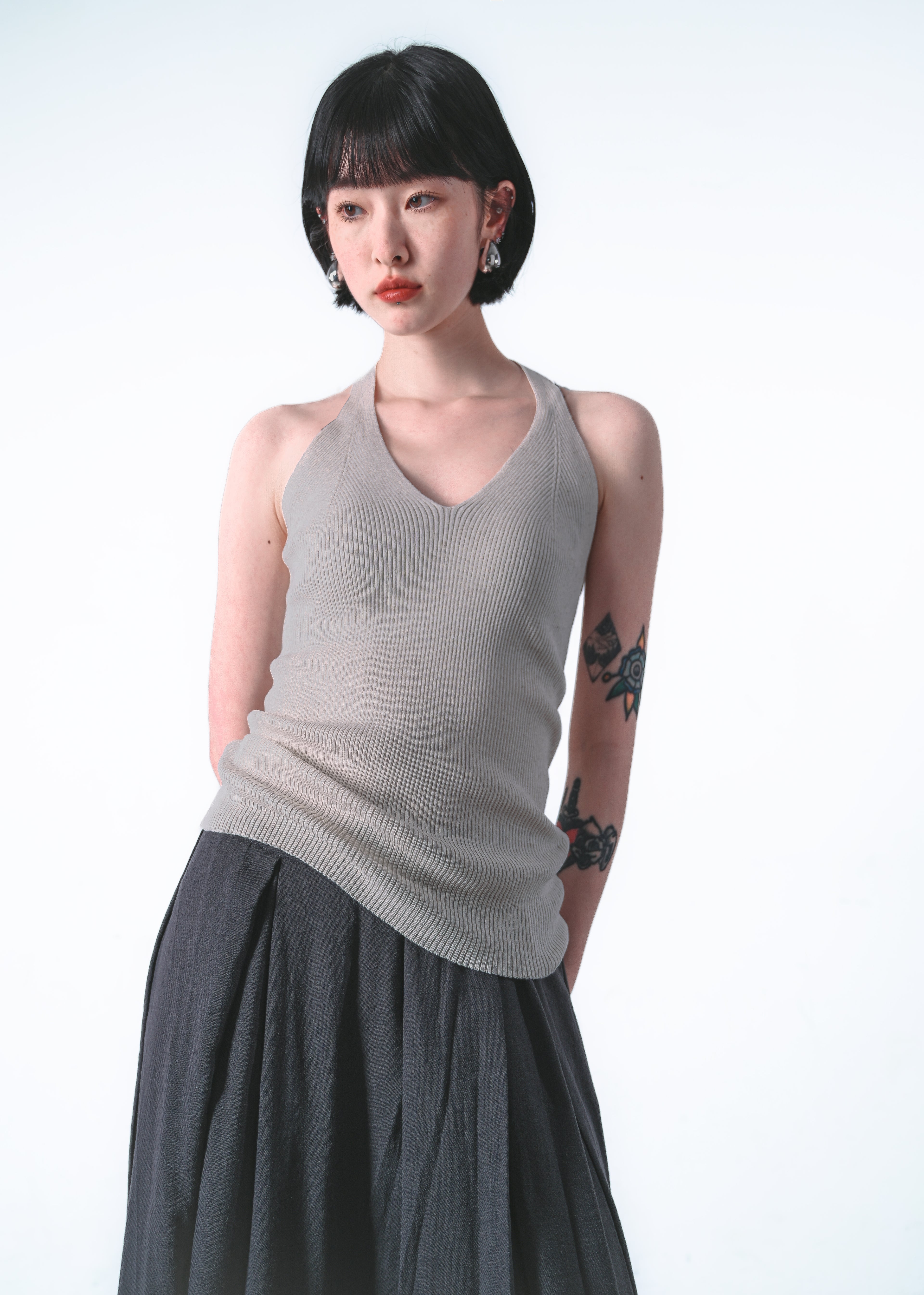 V‑Neck Open‑Back Knit Cami