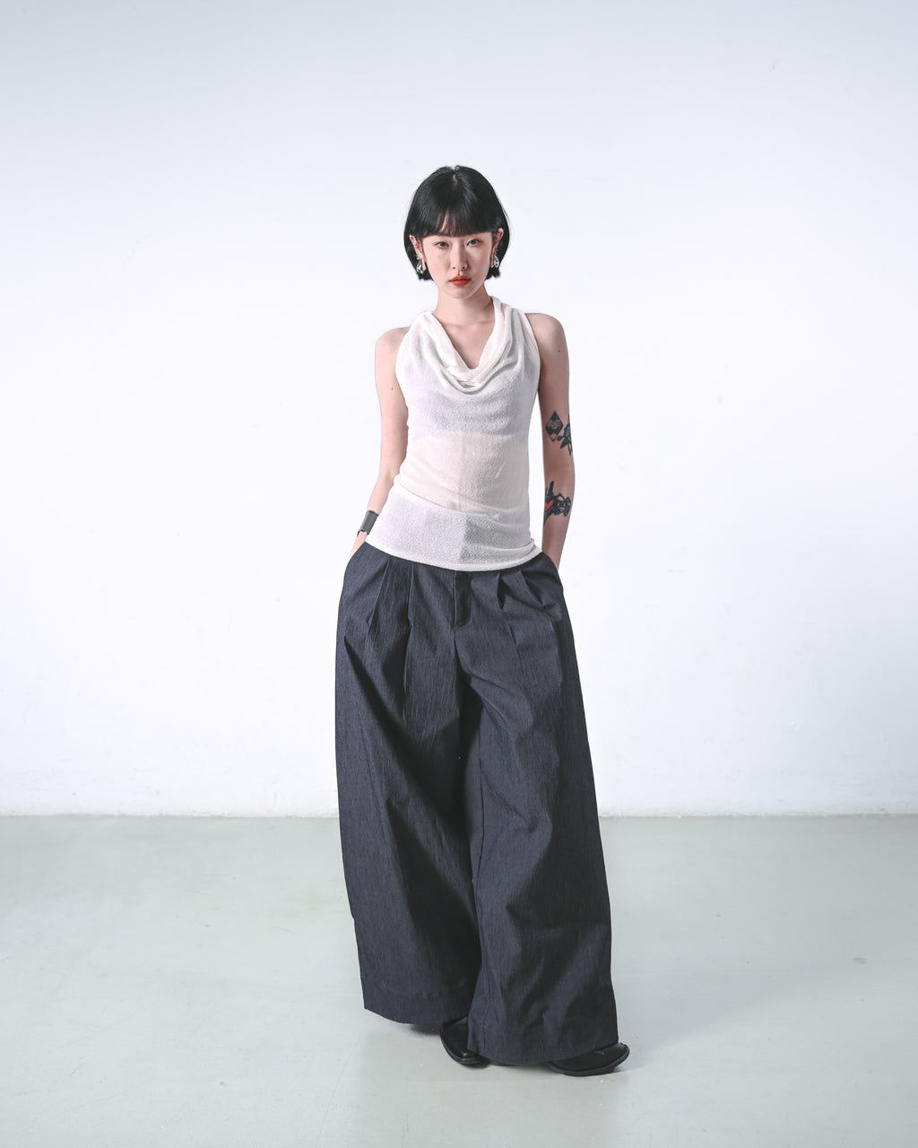 Sheer Cowl-Halter Knit Top