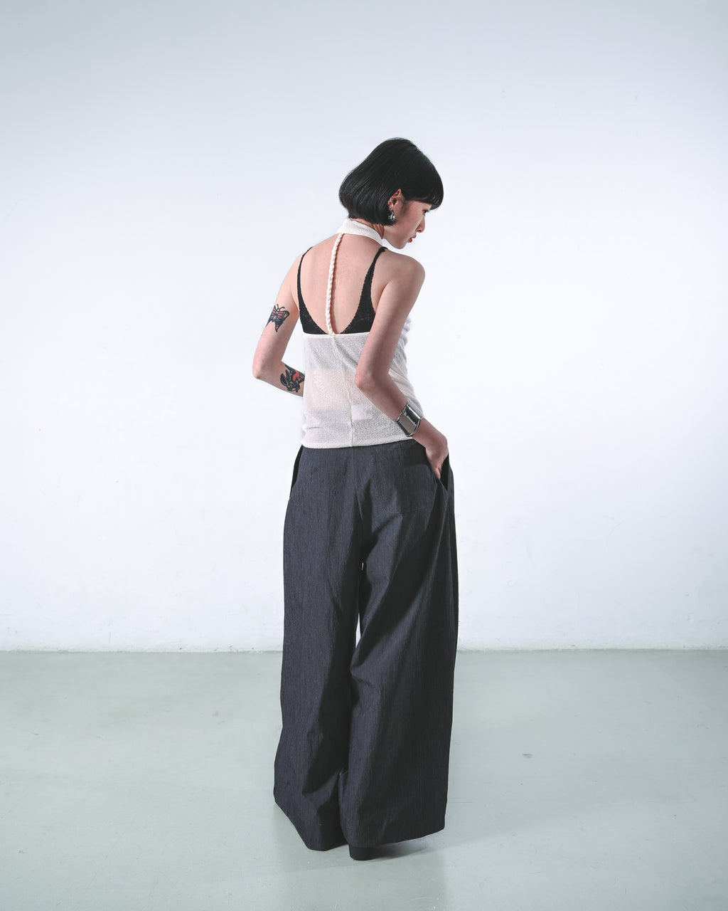 Sheer Cowl-Halter Knit Top