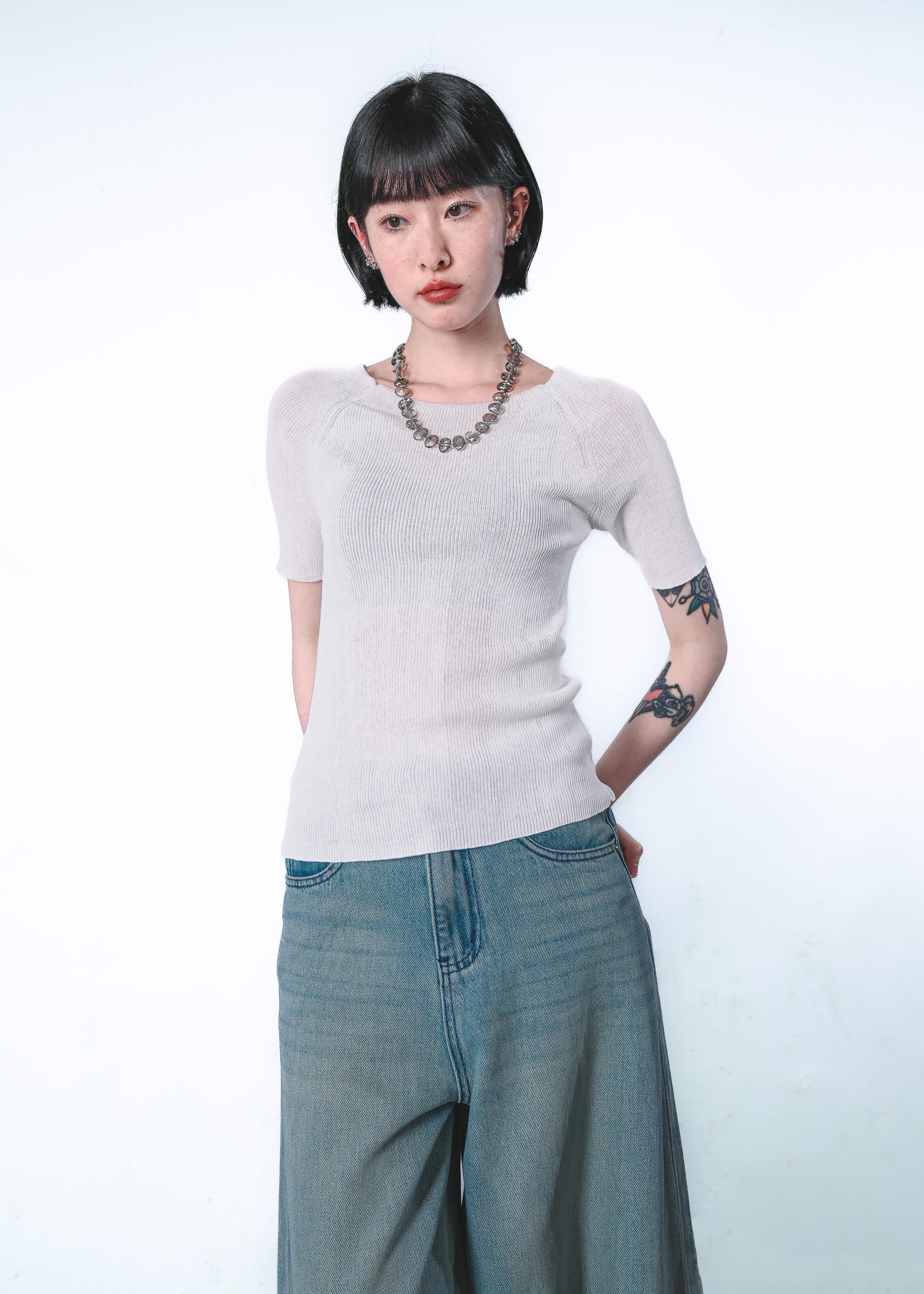 Sheer-Back Knit Top
