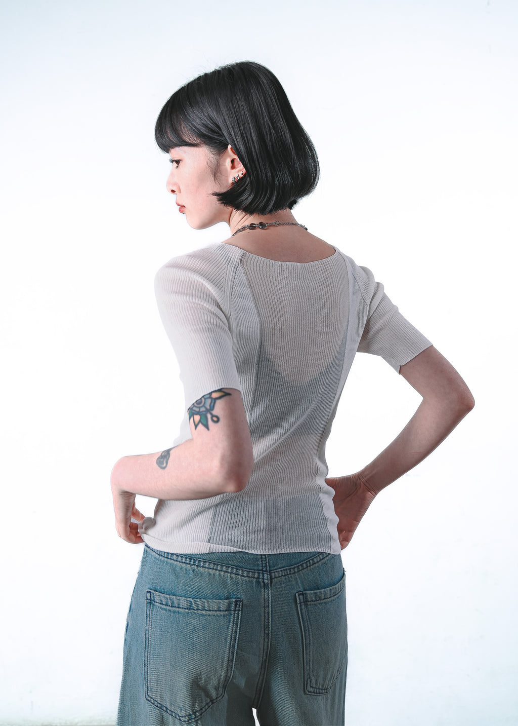 Sheer-Back Knit Top