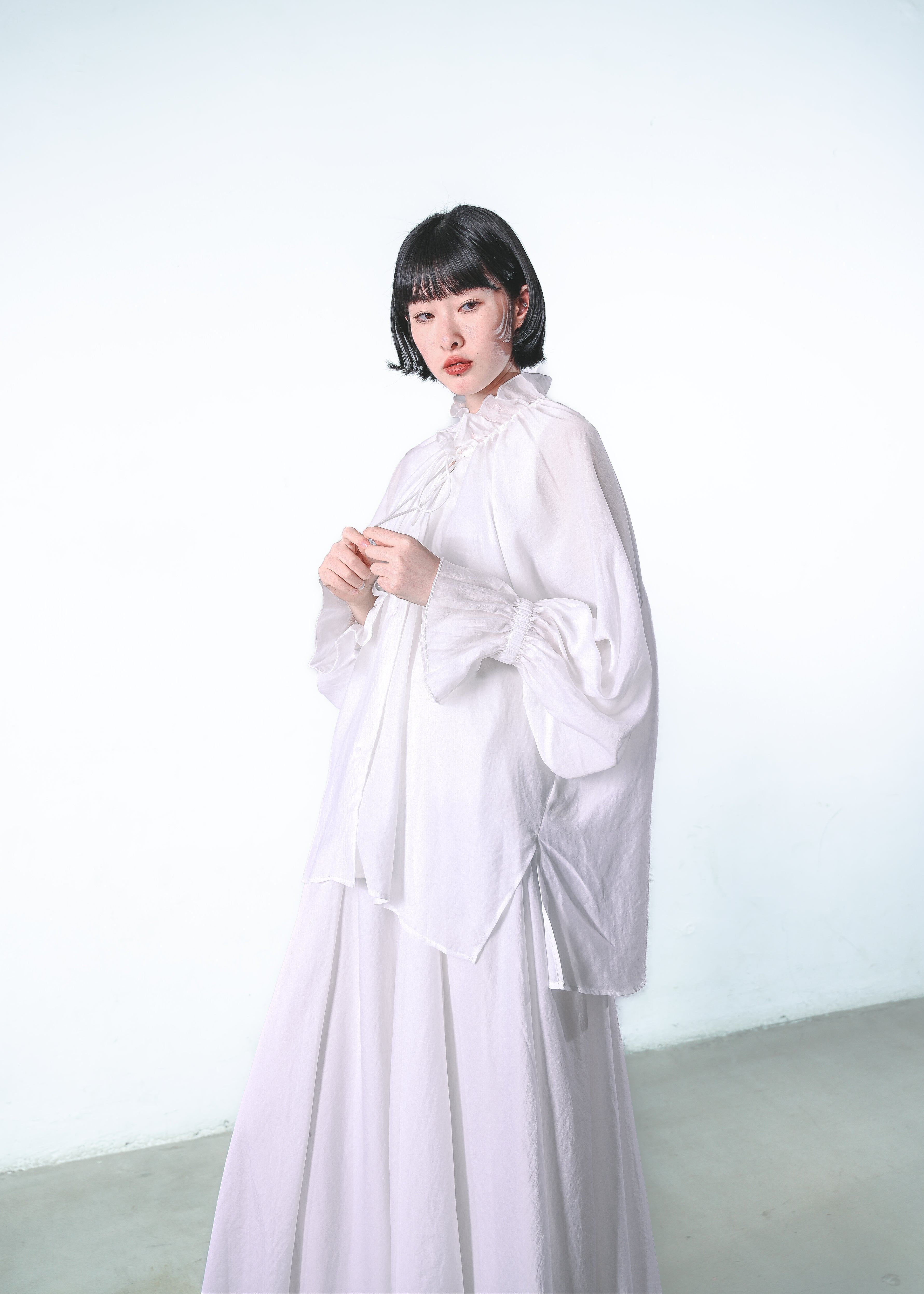 Ruffle-Neck Spring Blouse