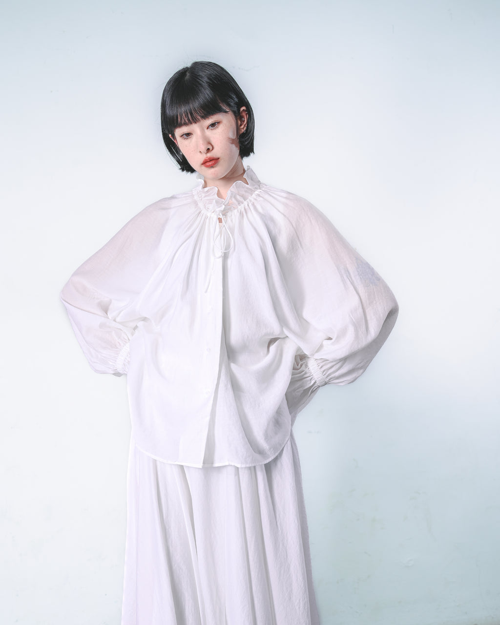 Ruffle-Neck Spring Blouse