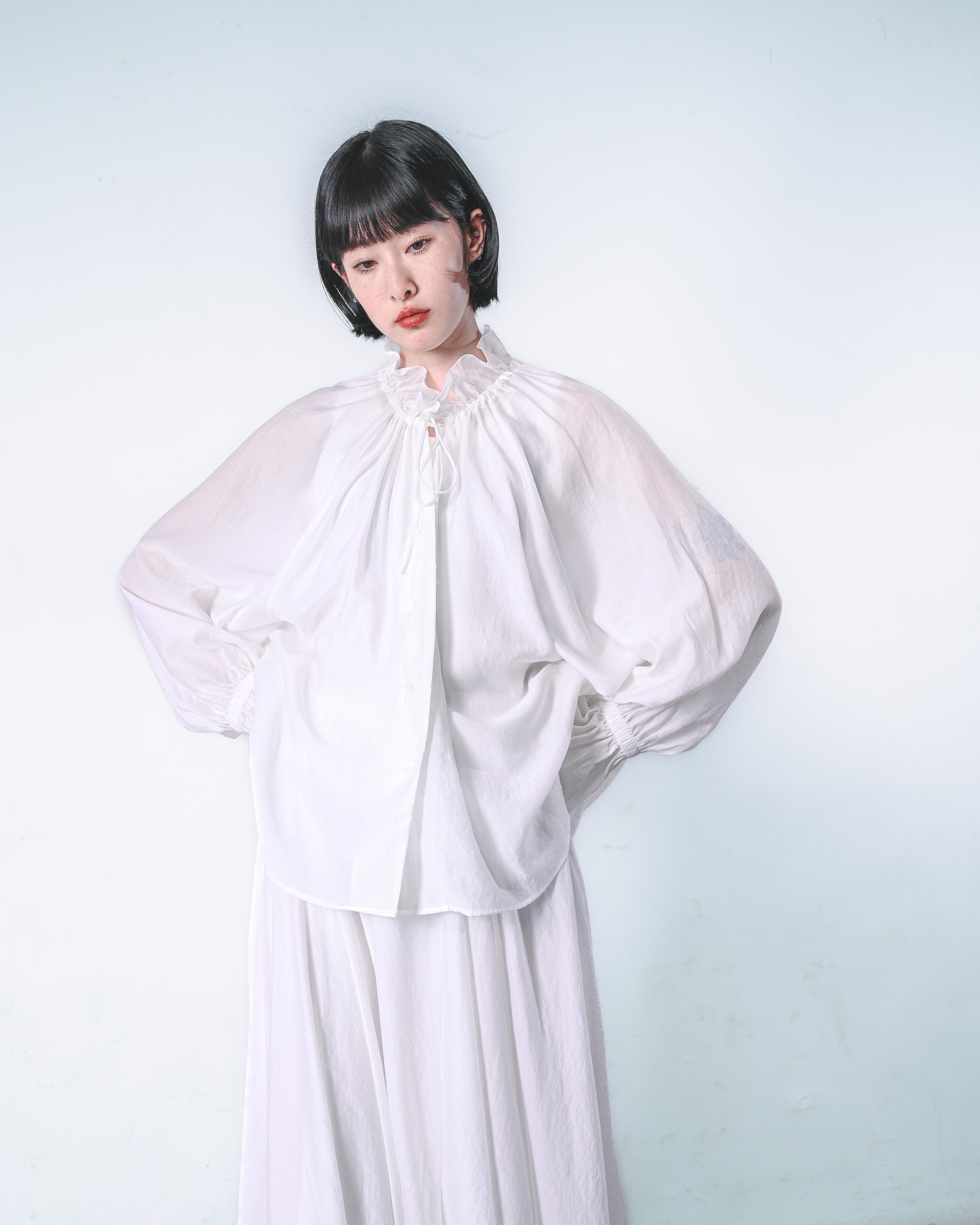 Ruffle-Neck Spring Blouse