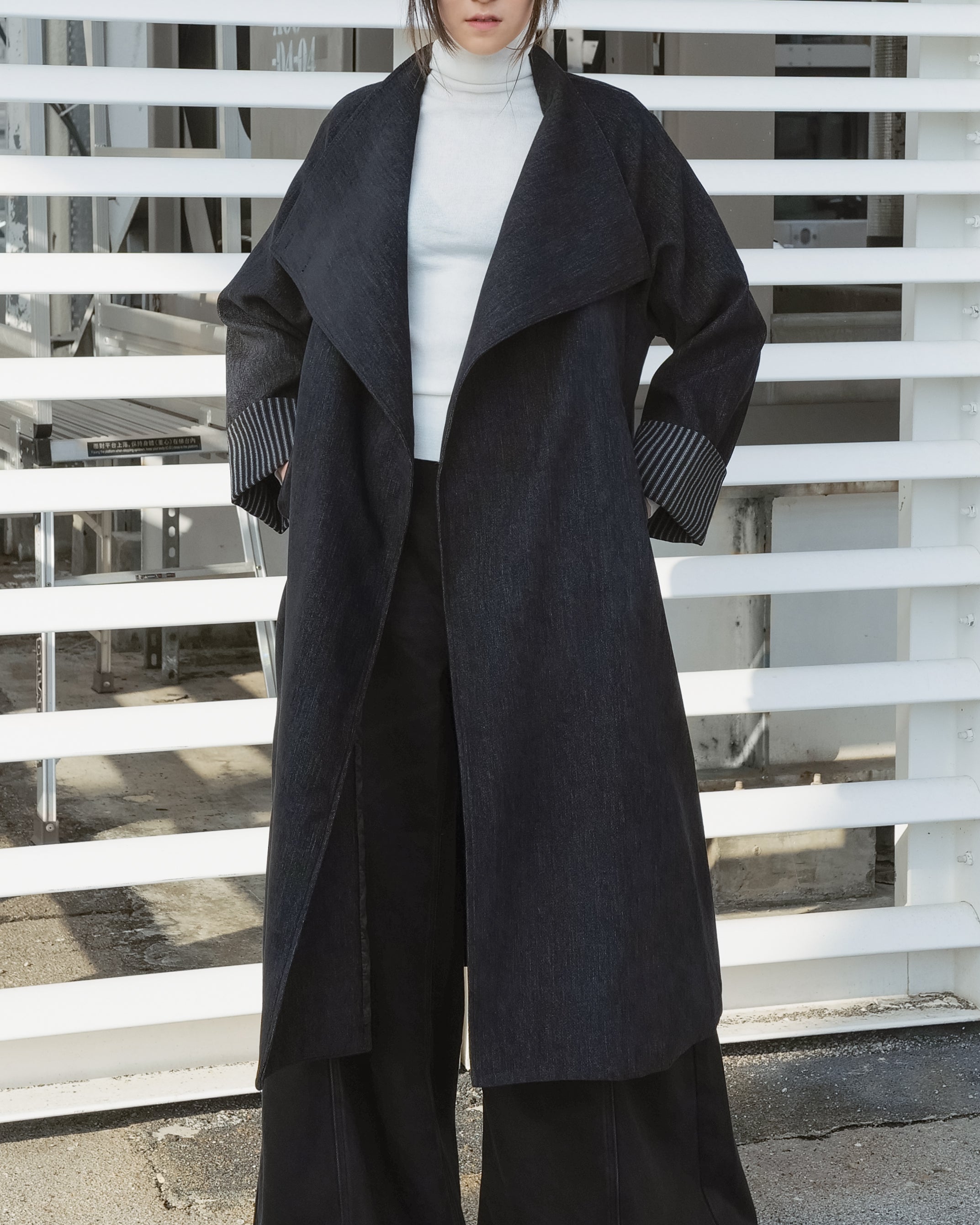 Padded Lapel Long Trench Coat