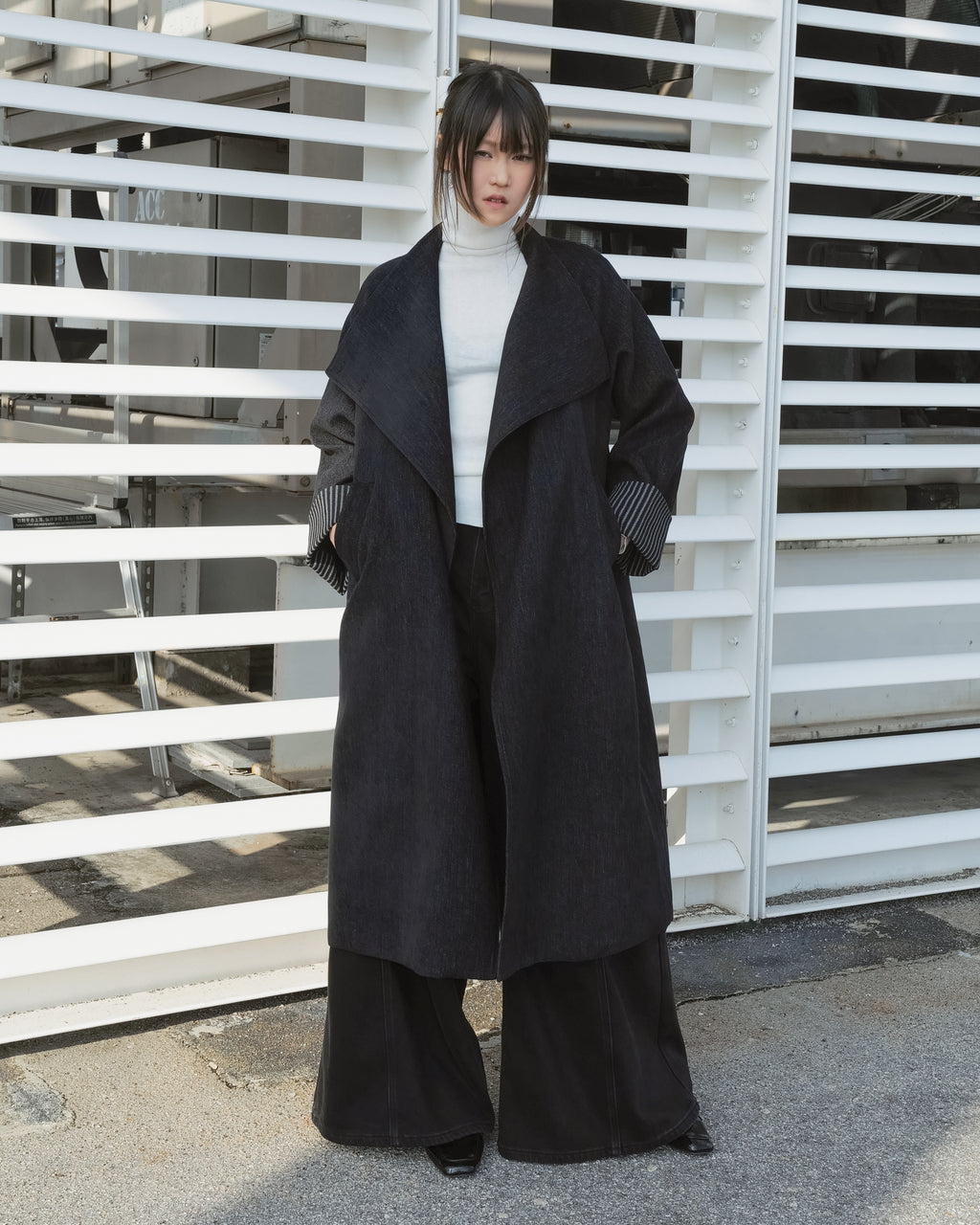 Padded Lapel Long Trench Coat