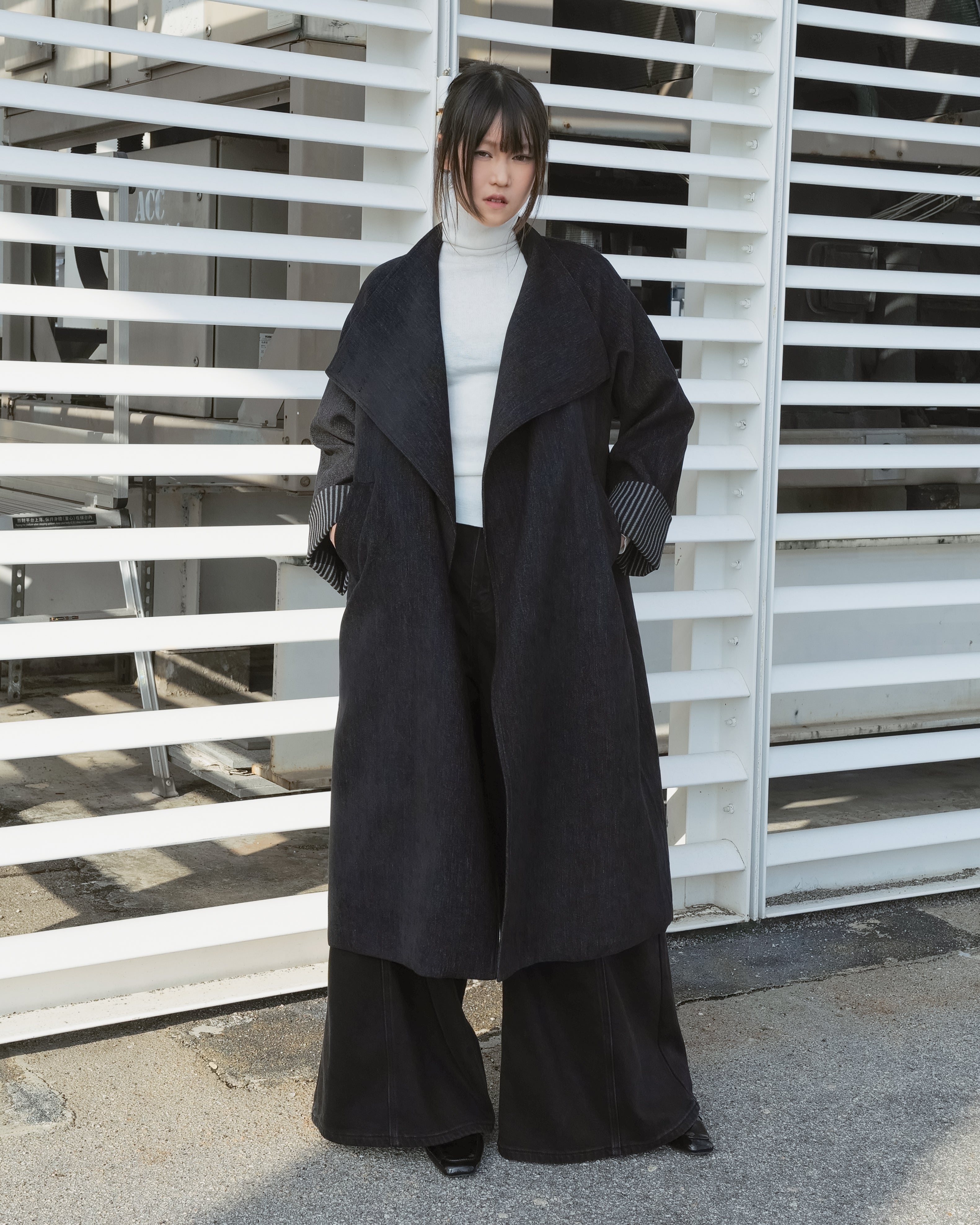 Padded Lapel Long Trench Coat